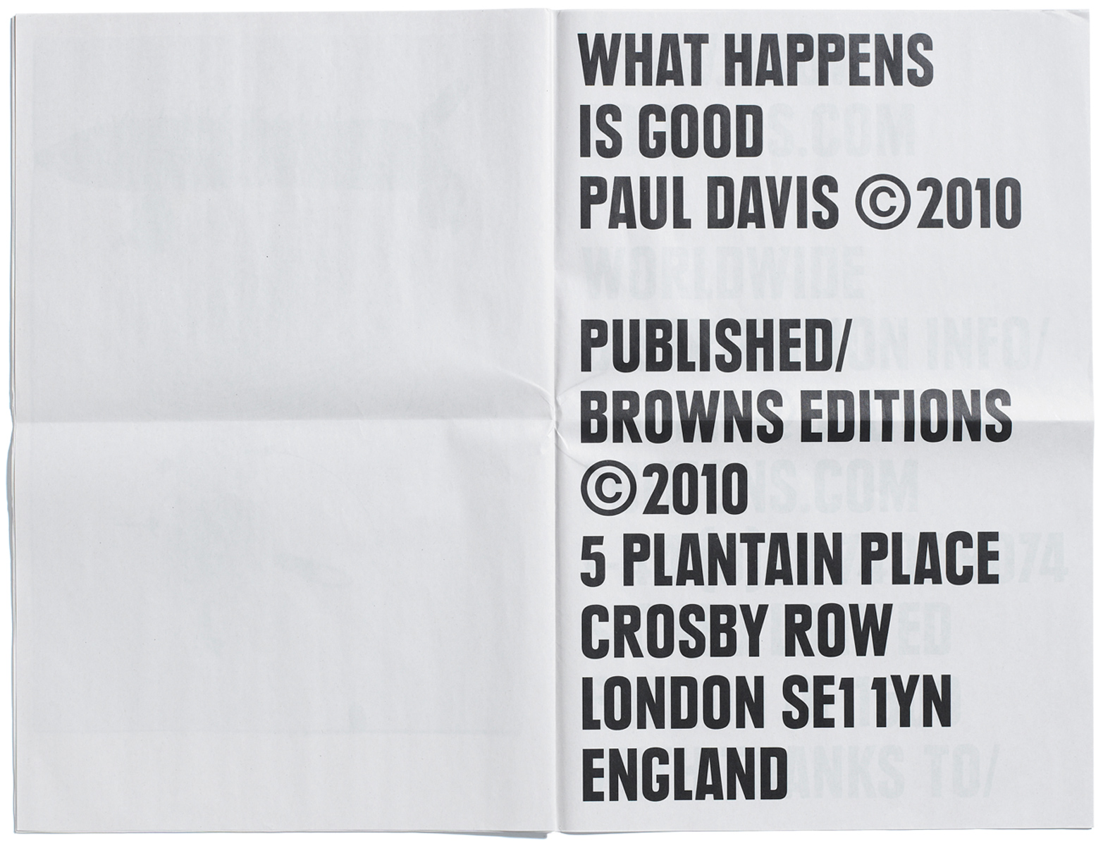 Browns Editions, Browns Editions Publishing, Browns Editions Books, Browns Editions Paul Davis, Browns Editions What Happens Is Good and The Twinkling Of An Eye, Browns Editions Paul Davis What Happens Is Good and The Twinkling Of An Eye